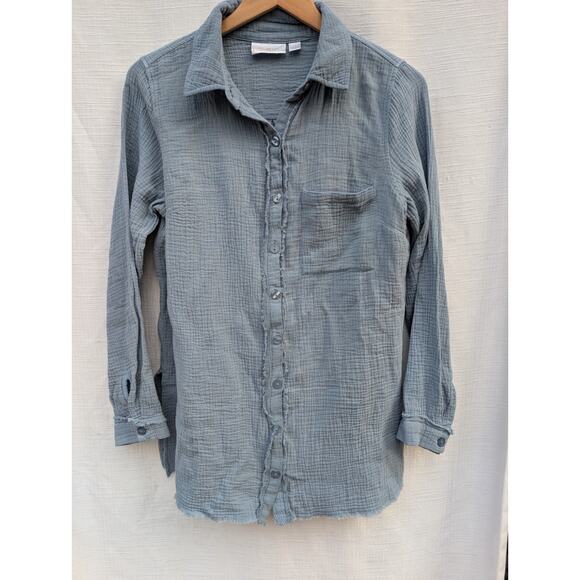 Belle Kim Gravel Womens Gotta Have It Gauze Summer Blouse Blue Sz XS Oversized - Picture 3 of 5